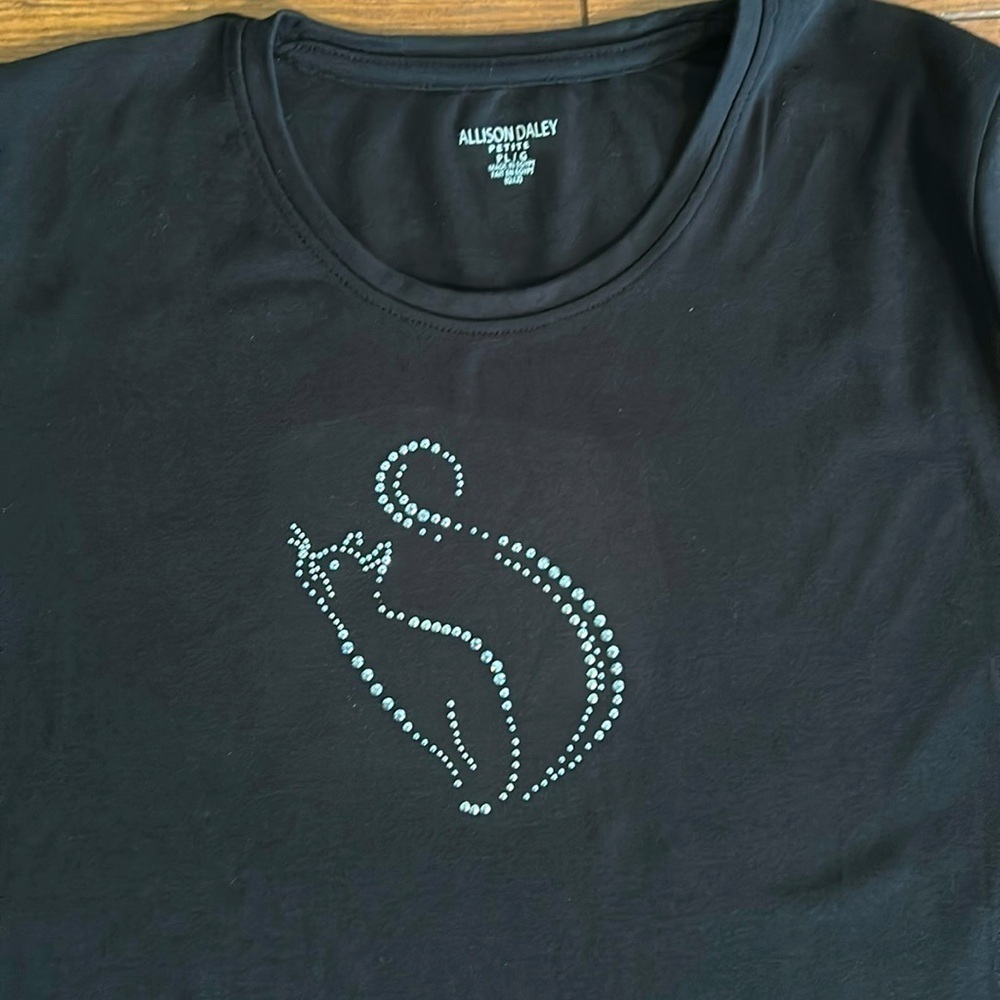 Allison Daley black top with rhinestone cat